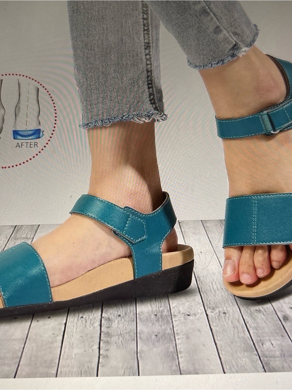 MEGNYA Teal Buckle-Strap Comfort Sandals